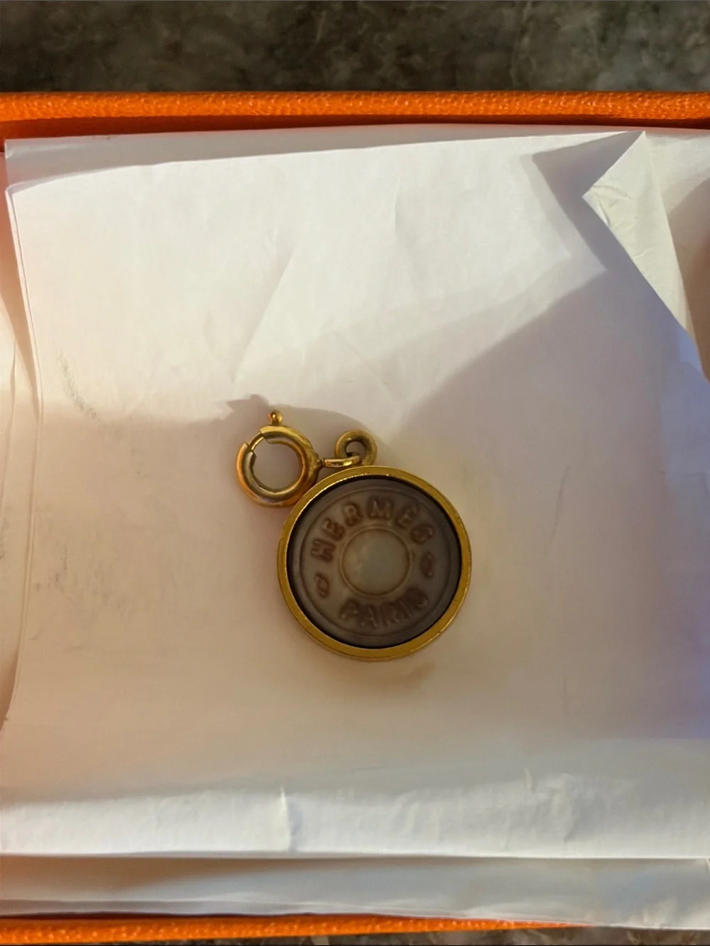 Hermes Orange Leather Jewelry Box with Gold-Tone Charm